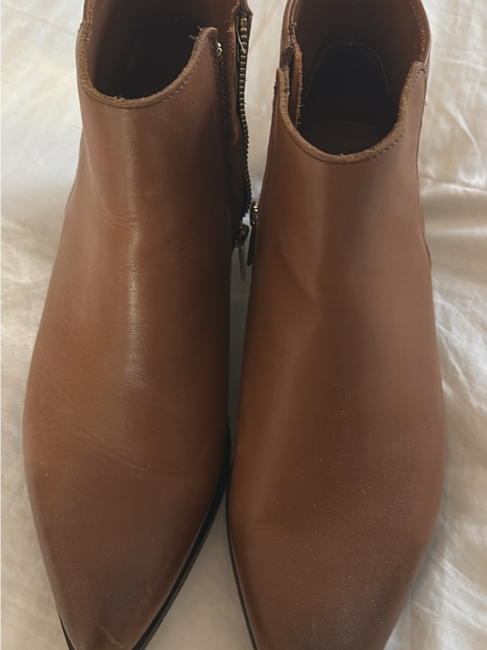 Women's Tan Pointed Leather Ankle Booties